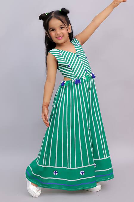 Shop_Lil Drama_Green Cotton Mirrors, Tassels Shor Gul Printed Jumpsuit _Online_at_Aza_Fashions
