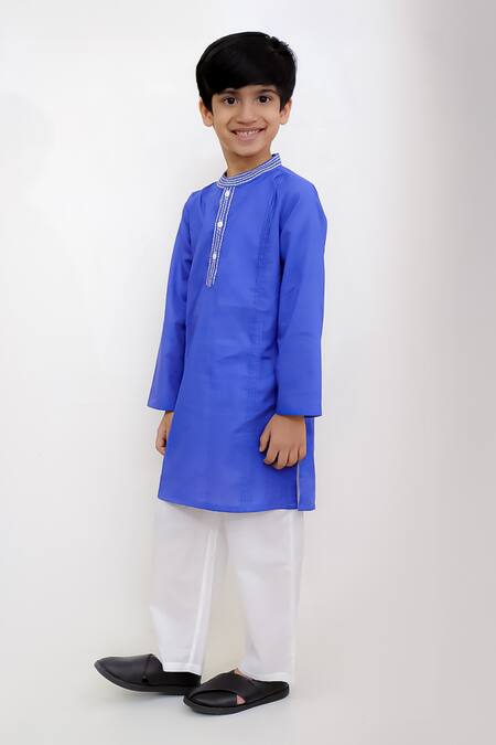Lil Drama_Blue Cotton Embroidery Shor Gul Kurta Set _Online_at_Aza_Fashions