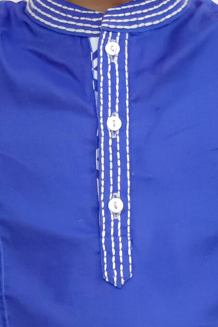 Shop_Lil Drama_Blue Cotton Embroidery Shor Gul Kurta Set _Online_at_Aza_Fashions