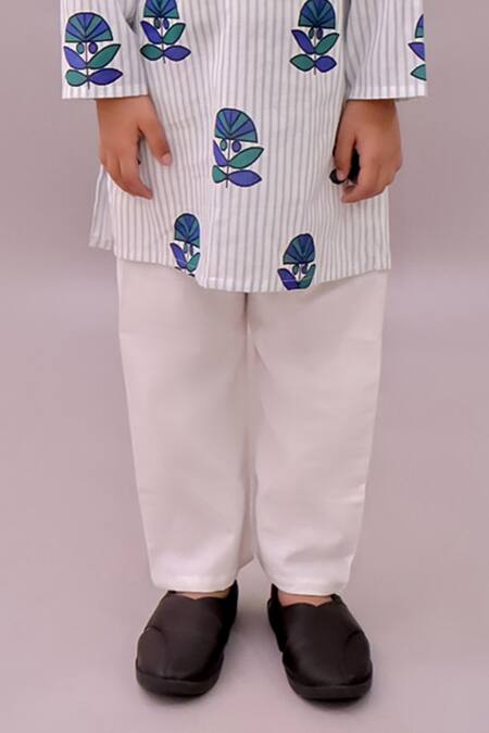 Shop_Lil Drama_White Cotton Mirrors, Beads Shor Gul Flower Print Kurta _Online_at_Aza_Fashions