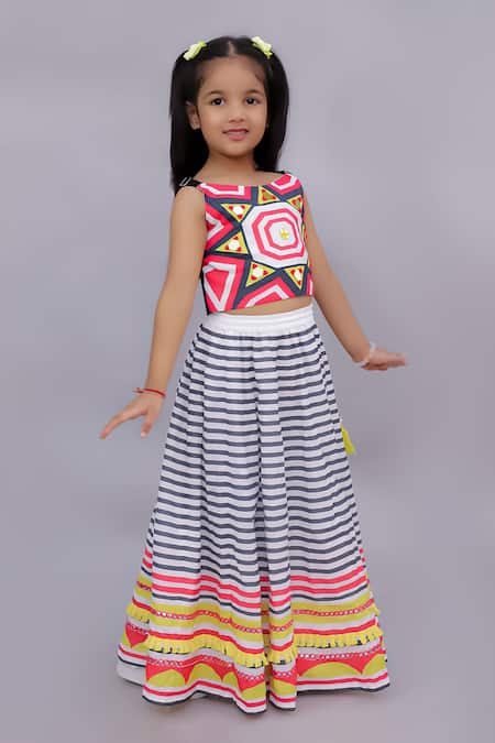 Buy_Lil Drama_Multi Color Cotton Mirrors, Tassels, Lace Shor Gul Printed Lehenga With Blouse _Online_at_Aza_Fashions