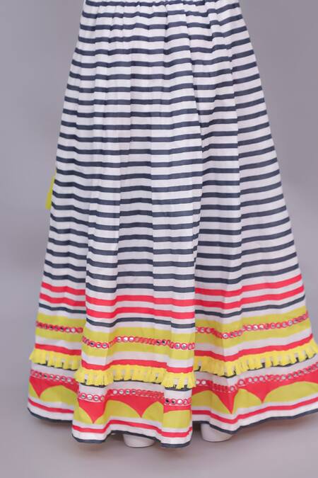 Lil Drama_Multi Color Cotton Mirrors, Tassels, Lace Shor Gul Printed Lehenga With Blouse _at_Aza_Fashions