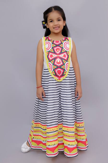 Lil Drama_Multi Color Cotton Mirrors, Lace, Tassels Shor Gul Printed Jumpsuit _Online_at_Aza_Fashions