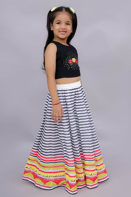 Lil Drama_Multi Color Cotton Mirrors, Lace, Tassels, Shor Gul Printed Lehenga With Blouse _Online_at_Aza_Fashions