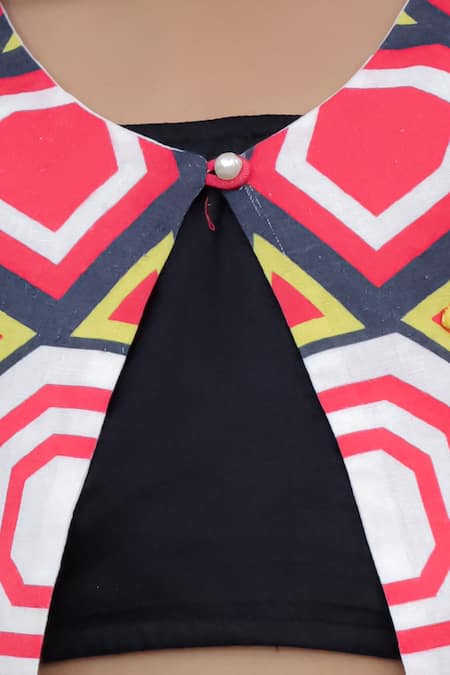 Lil Drama_Multi Color Cotton Mirrors, Tassels Shor Gul Printed Jacket Lehenga Set _Online_at_Aza_Fashions