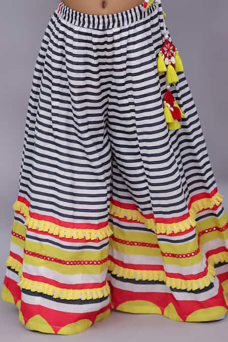 Buy_Lil Drama_Multi Color Cotton Mirrors, Tassels Shor Gul Printed Jacket Lehenga Set _Online_at_Aza_Fashions