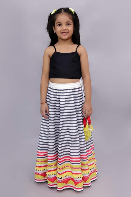 Buy_Lil Drama_Multi Color Cotton Mirrors, Tassels Shor Gul Printed Jacket Lehenga Set 