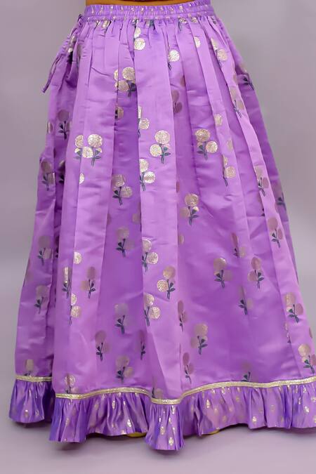 Shop_Lil Drama_Purple Chanderi Foil Printing, Zari Mishti Printed Lehenga Set _Online_at_Aza_Fashions