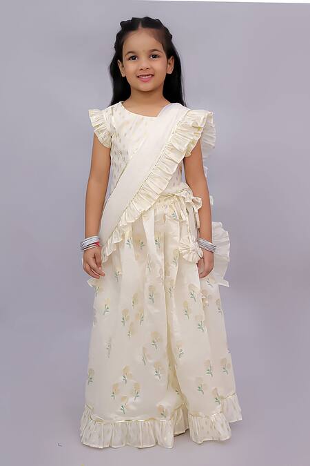 Buy Lil Drama Off White Chanderi Foil Printing, Ruffles Mishti Printed Lehenga Set Online at Aza Fashions Buy_Lil Drama_Off White Chanderi Foil Printing, Ruffles Mishti Printed Lehenga Set _Online_at_Aza_Fashions