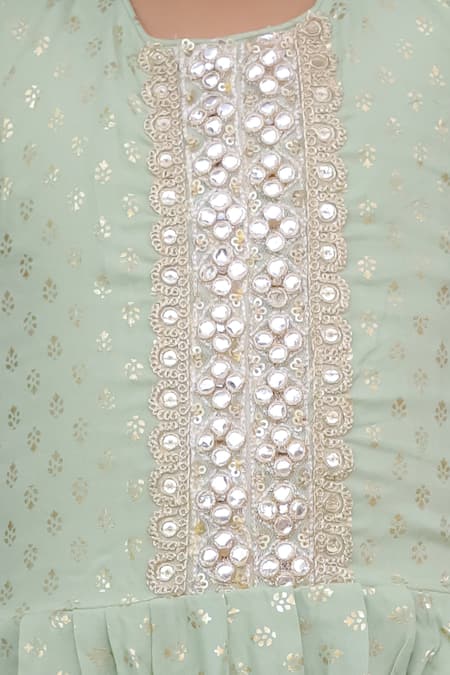 Buy_Lil Drama_Green Rayon Mirrors, Lace Fusion Fair Foil Print Dhoti Jumpsuit _Online_at_Aza_Fashions