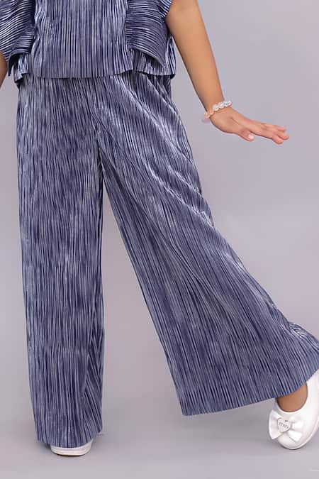 Shop_Lil Drama_Blue Polyester Glam Up Pleated Top And Pant Set _Online_at_Aza_Fashions