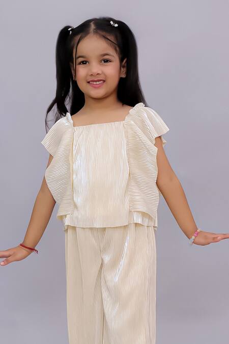 Lil Drama Beige Polyester Glam Up Pleated Top And Pant Set Online at Aza Fashions Lil Drama_Beige Polyester Glam Up Pleated Top And Pant Set _Online_at_Aza_Fashions