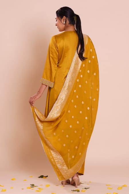 Brij Saanvi Mustard Embroidered Kurta Set 