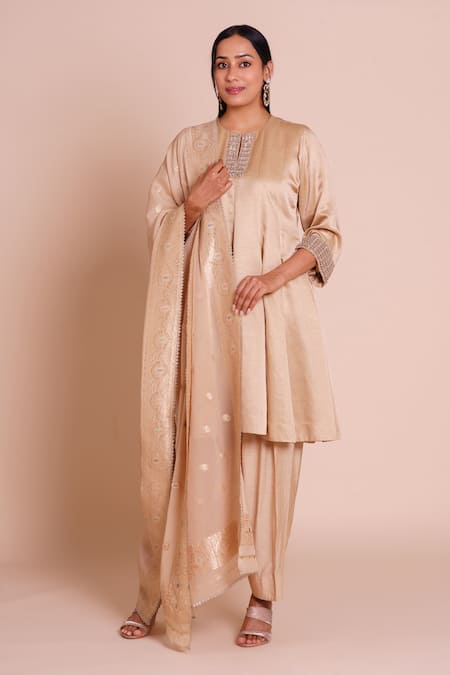 Brij Kanika Beige Embroidered Kurta Set 