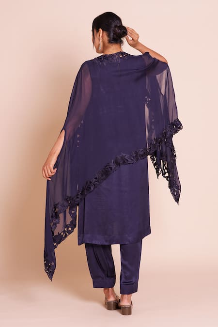 Brij Vanya Indigo Blue Embroidered Cape Kurta Set 