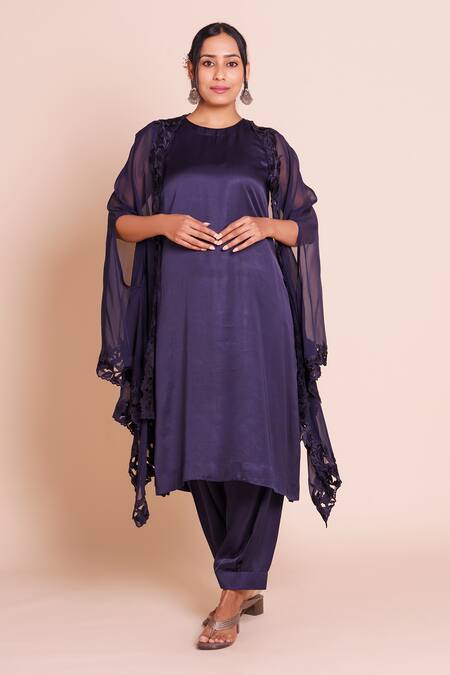 Brij Vanya Indigo Blue Embroidered Cape Kurta Set 