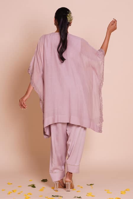 Brij Lavanya Lavender Embroidered Kaftan Set 