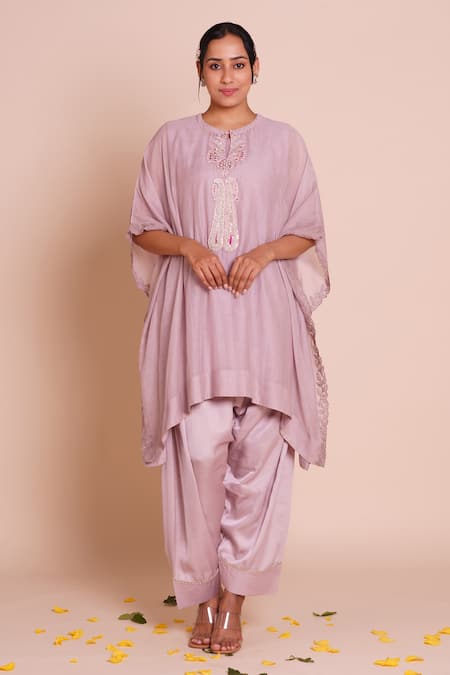 Brij Lavanya Lavender Embroidered Kaftan Set 