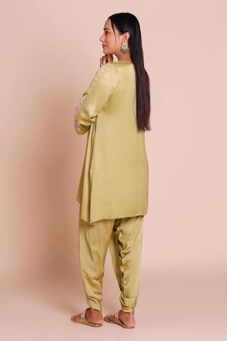 Brij Anaya Green Embroidered Kurta With Dhoti Pant 