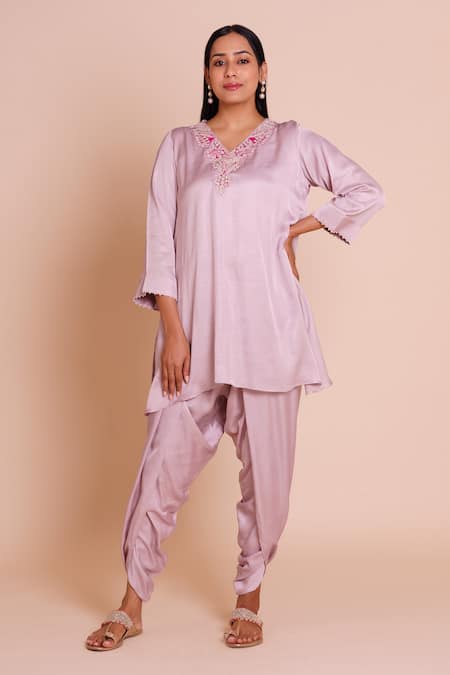 Brij Myra Lavender Embroidered Kurta With Dhoti Pant 