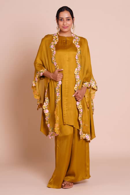 Brij Suhani Mustard Yellow Cape Set 