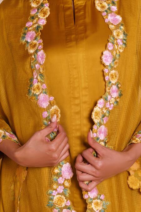 Buy_Brij_Mustard Modal, Satin Open , Round Suhani Yellow Cape Set 