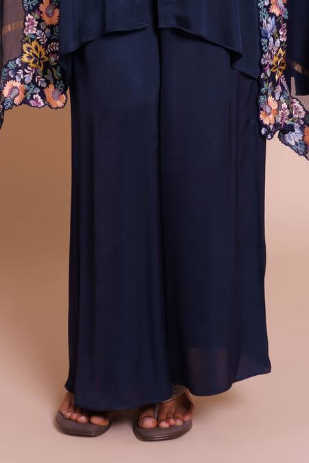 Buy_Brij_Navy Modal, Satin Open , Round Aranya Embroidered Cape Set _Online_at_Aza_Fashions