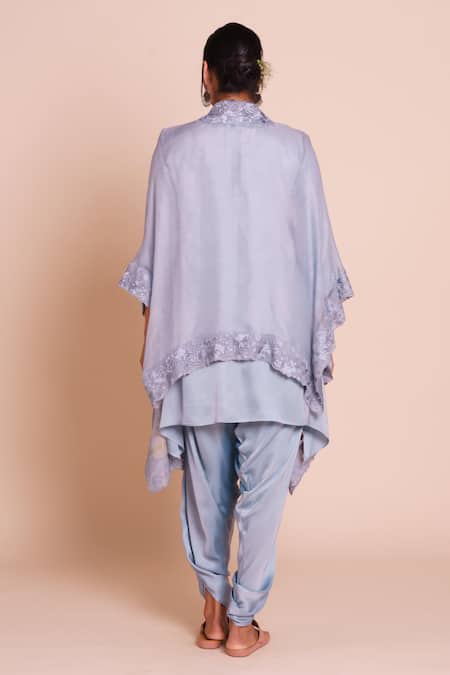 Brij Ziya Grey Embroidered Cape Set 