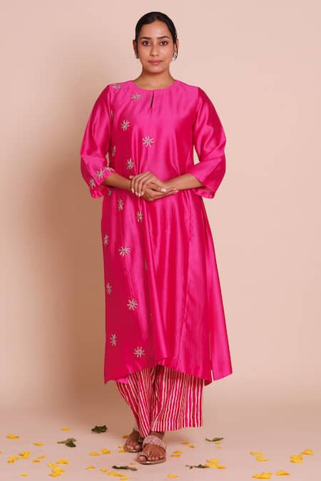 Brij Riva Rani Pink Embroidered Kurta Set 
