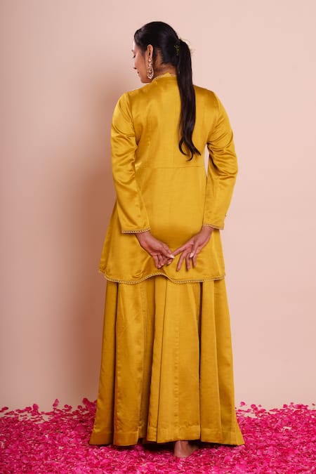 Brij Ishya Mustard Embroidered Peplum Kurta Set 