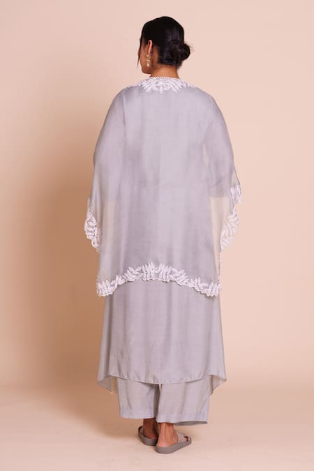 Brij Meera Grey Embroidered Cape Set 