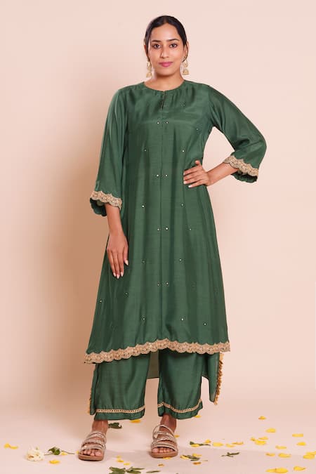 Brij Devina Bottle Green Embroidered Kurta Set 
