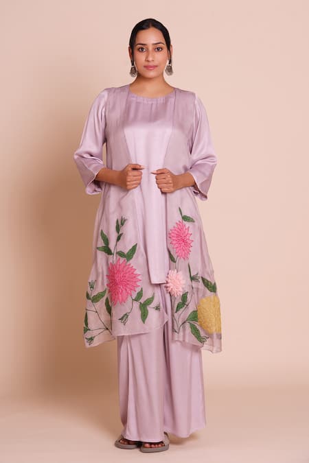 Brij Pihu Lavender Embroidered Jacket Set 