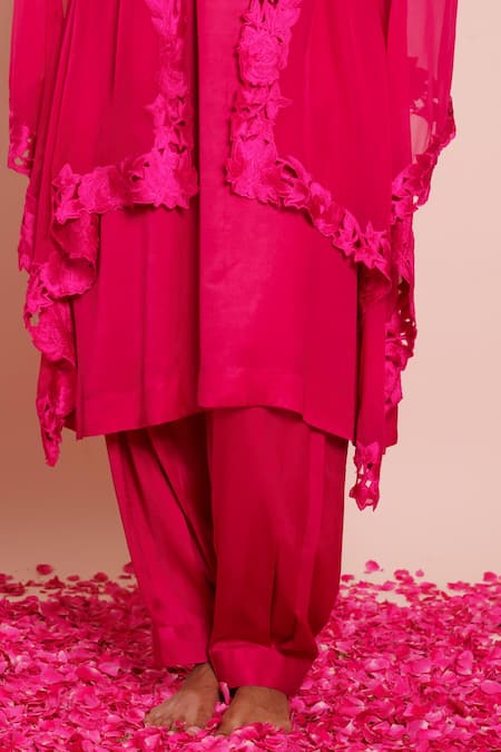 Buy_Brij_Pink Modal, Satin Open , Round Reha Embroidered Cape Set _Online_at_Aza_Fashions