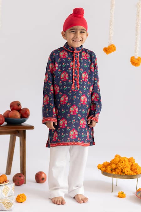 MR Brat Blue Anar Jaal Printed Kurta Set 