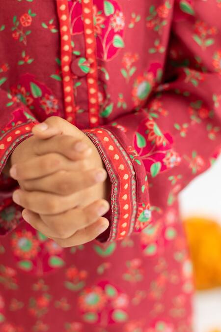 Buy MR Brat Maroon Muslin, Cotton Gota Patti, Piping Jaal Printed Kurta Set Online at Aza Fashions Buy_MR Brat_Maroon Muslin, Cotton Gota Patti, Piping Jaal Printed Kurta Set _Online_at_Aza_Fashions