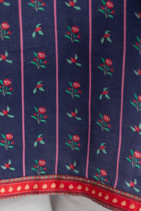 Buy_MR Brat_Blue Muslin, Cotton Piping Stripes Printed Kurta Set 