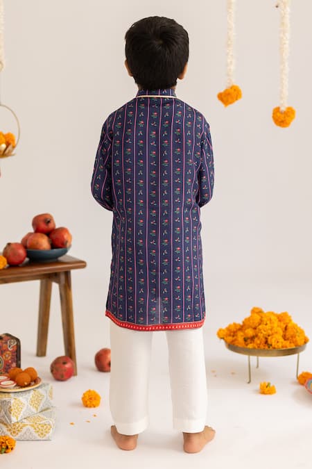 MR Brat Blue Stripes Printed Muslin Kurta Set 