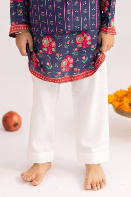 MR Brat_Navy Muslin, Cotton Blue Anar Jaal Printed Bundi Set _Online_at_Aza_Fashions