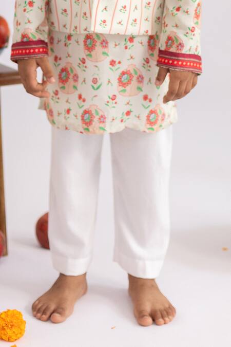 MR Brat_Off White Muslin, Cotton Anar Jaal Printed Bundi Set _Online_at_Aza_Fashions