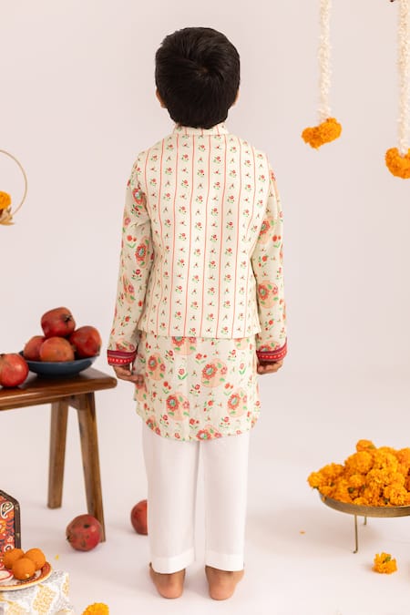 MR Brat Off White Anar Jaal Printed Muslin Bundi Set 