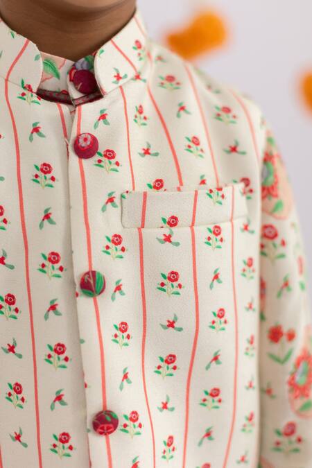 Buy_MR Brat_Off White Muslin, Cotton Anar Jaal Printed Bundi Set 