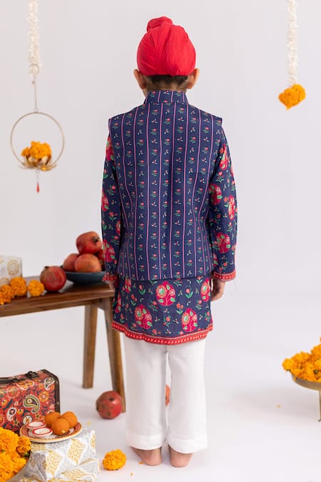 MR Brat Blue Stripes Printed Muslin Bundi Set 