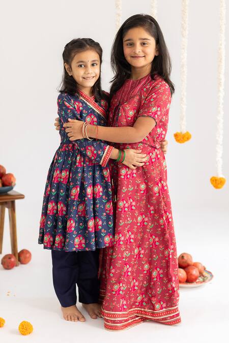 MR Brat_Maroon Muslin, Net Gota Patti, Piping, Lace Red Anar Jaal Printed Lehenga Set _at_Aza_Fashions