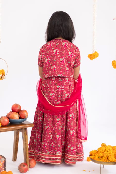 MR Brat Red Anar Jaal Printed Muslin Lehenga Set 