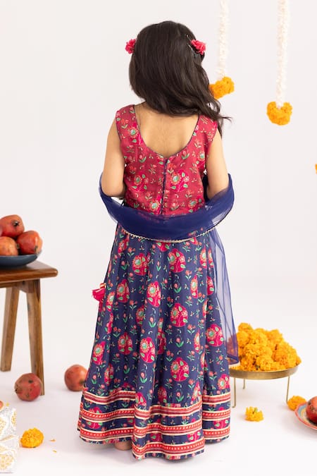 MR Brat Multicolor Anar Jaal  Printed Muslin Lehenga Set 