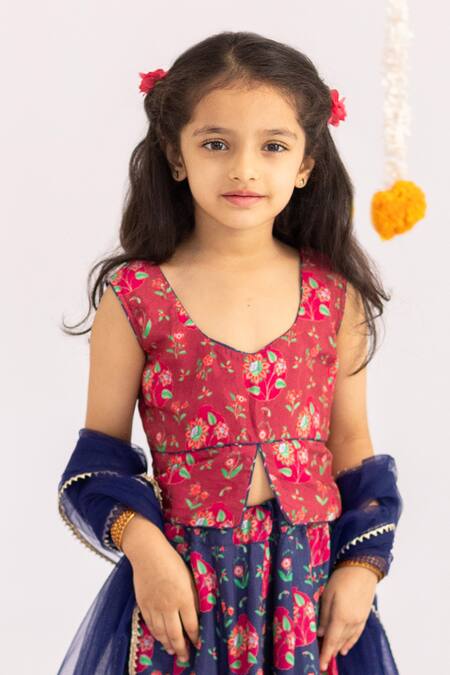 Buy_MR Brat_Maroon Muslin, Net Tassels Multicolor Anar Jaal Printed Lehenga Set _Online_at_Aza_Fashions