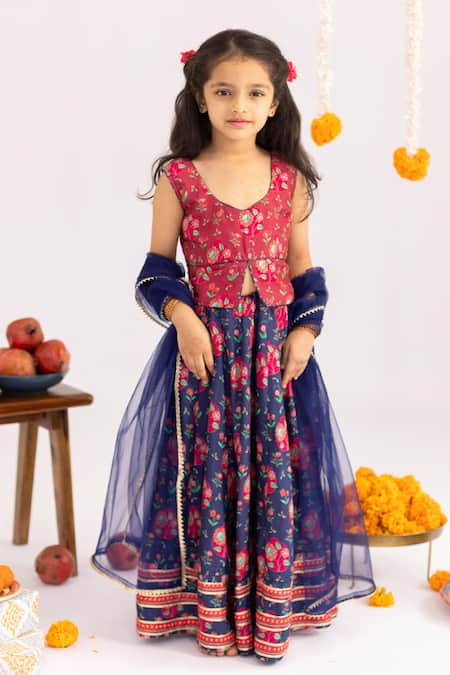 MR Brat Multicolor Anar Jaal  Printed Muslin Lehenga Set 