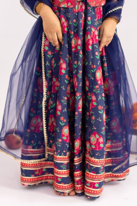 MR Brat_Maroon Muslin, Net Tassels Multicolor Anar Jaal Printed Lehenga Set _at_Aza_Fashions