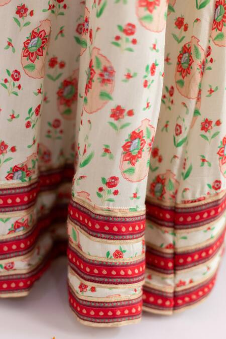 Buy_MR Brat_Ivory Muslin, Net Off White Anar Jaal Printed Lehenga Set _Online_at_Aza_Fashions